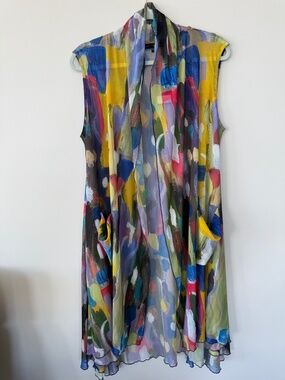 Kozan Bora Mesh Duster Vest NWT Large/1X Abstract Art Print Pockets